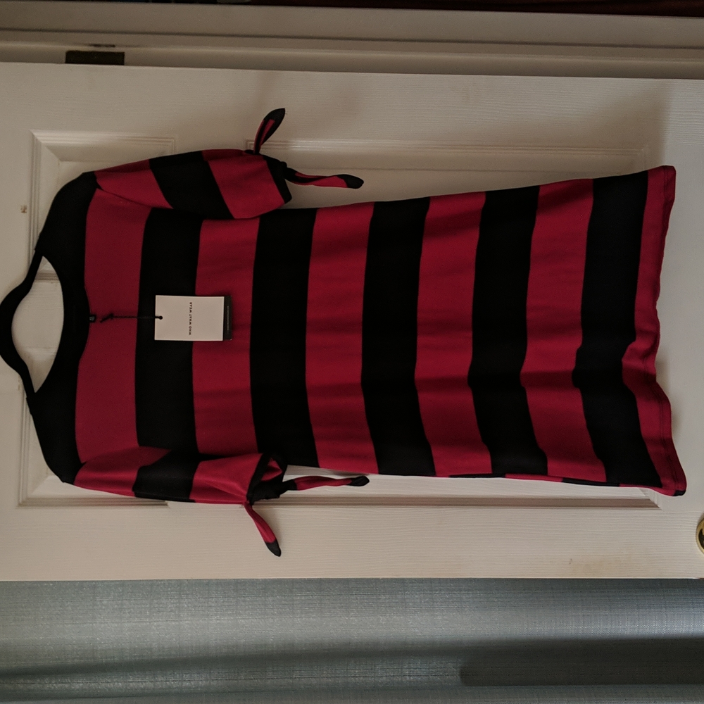 NEW Beautiful Womens A New Day Target Red/Black Striped Elbow Dress Size XS